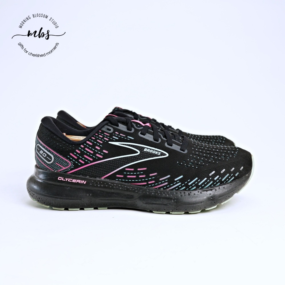 Brooks Glycerin 20 Max Cushion Running Sneakers Black Pink Cyan Women 9.5